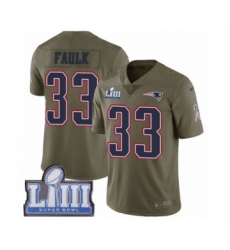 Youth Nike New England Patriots #33 Kevin Faulk Limited Olive 2017 Salute to Service Super Bowl LIII Bound NFL Jersey