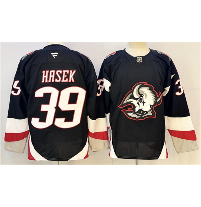 Men's Buffalo Sabres #39 Dominik Hasek Black 2024-25 Alternate Stitched Hockey Jersey