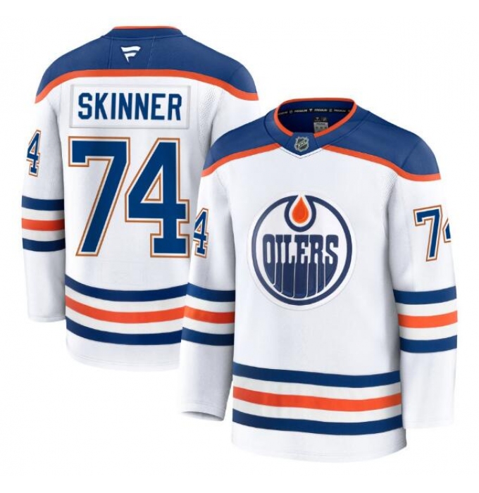 Men's Edmonton Oilers #74 Stuart Skinner Fanatics White 2024-25 Away Premium Jersey