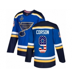Men's St. Louis Blues #9 Shayne Corson Authentic Blue USA Flag Fashion 2019 Stanley Cup Final Bound Hockey Jersey