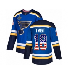 Men's St. Louis Blues #18 Tony Twist Authentic Blue USA Flag Fashion 2019 Stanley Cup Champions Hockey Jersey