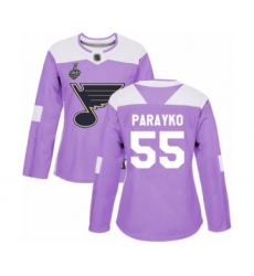 Women's St. Louis Blues #55 Colton Parayko Authentic Purple Fights Cancer Practice 2019 Stanley Cup Final Bound Hockey Jersey