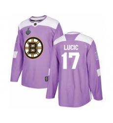 Youth Boston Bruins #17 Milan Lucic Authentic Purple Fights Cancer Practice 2019 Stanley Cup Final Bound Hockey Jersey