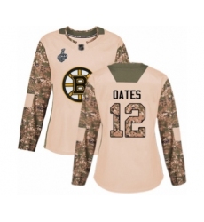 Women's Boston Bruins #12 Adam Oates Authentic Camo Veterans Day Practice 2019 Stanley Cup Final Bound Hockey Jersey