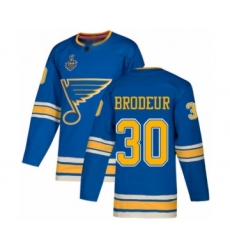 Men's St. Louis Blues #30 Martin Brodeur Authentic Navy Blue Alternate 2019 Stanley Cup Final Bound Hockey Jersey