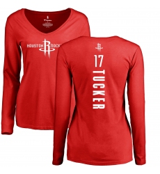 NBA Women's Nike Houston Rockets #17 PJ Tucker Red Backer Long Sleeve T-Shirt