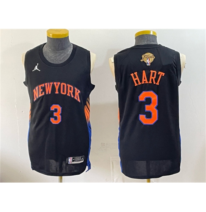 Men's New Yok Knicks #3 Josh Hart Black 2026 Finals Statement Edition Stitched Jersey