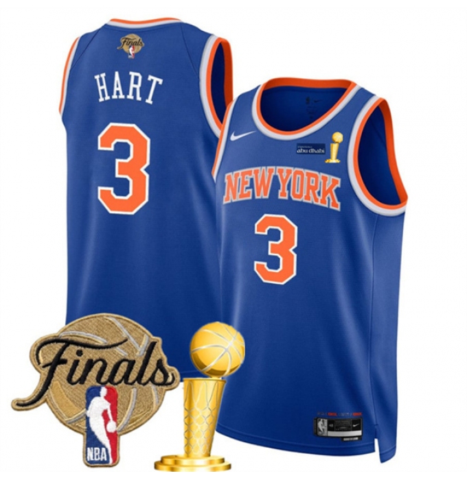 Men's New Yok Knicks #3 Josh Hart Blue 2026 Finals And Finals Champions Icon Edition Stitched Basketball Jersey