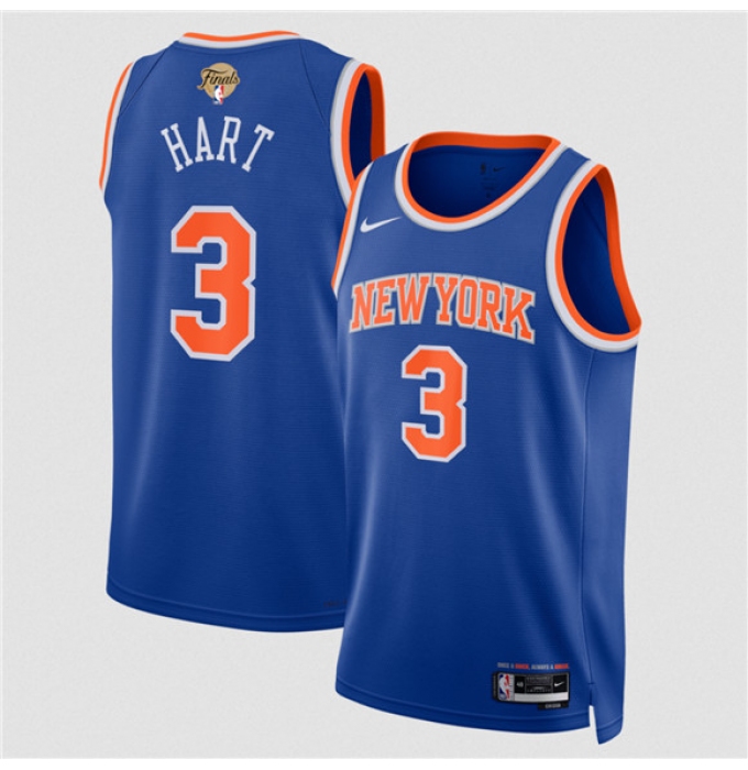 Men's New Yok Knicks #3 Josh Hart Blue 2026 Finals Icon Edition Stitched Basketball Jersey