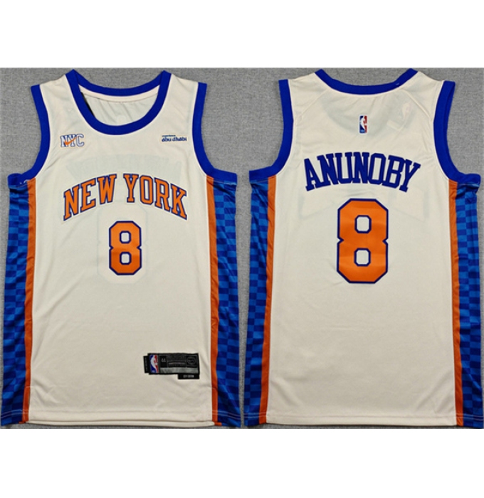 Men's New Yok Knicks #8 OG Anunoby Cream 2024-25 City Edition Stitched Basketball Jersey