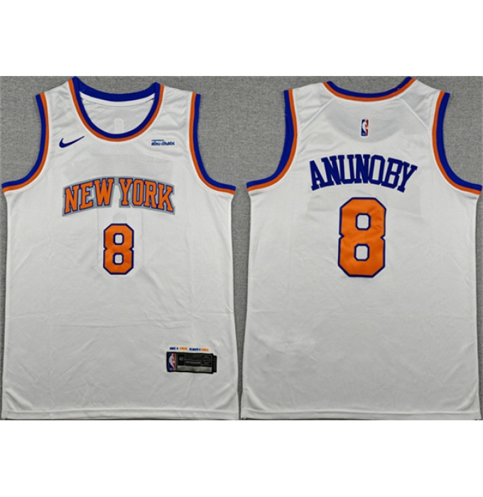 Men's New Yok Knicks #8 OG Anunoby White Association Edition Stitched Basketball Jersey