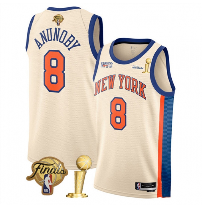 New Yok Knicks #8 OG Anunoby Cream 2026 Finals And Finals Champions City Edition Stitched Basketball Jersey