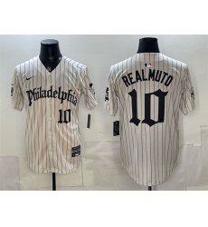 Men's Philadelphia Phillies #10 J.T. Realmuto Cream Pinstripe Gothic Vapor Limited Stitched Jersey
