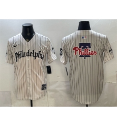 Men's Philadelphia Phillies Team Big Logo Cream Pinstripe Gothic Vapor Limited Stitched Jersey