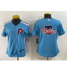 Women's Philadelphia Phillies Team Big Logo Blue Stitched Baseball Jersey(Run Small)