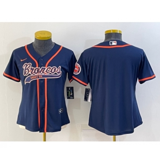 Women's Denver Broncos Blank Navy With Patch Cool Base Stitched Baseball Jersey