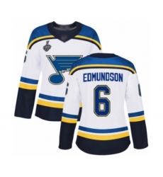 Women's St. Louis Blues #6 Joel Edmundson Authentic White Away 2019 Stanley Cup Final Bound Hockey Jersey