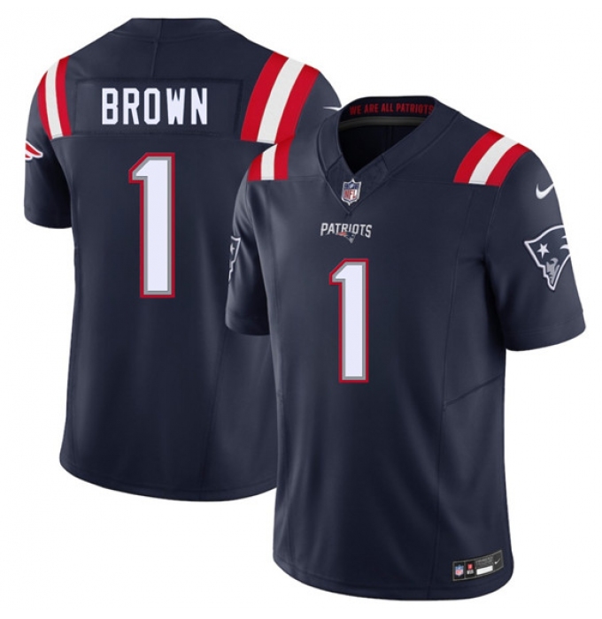 Men's New England Patriots #1 A.J. Brown Navy 2026 Draft F.U.S.E. Vapor Limited Football Stitched Jersey