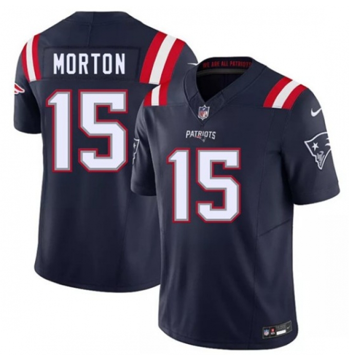 Men's New England Patriots #15 Behren Morton Navy 2026 Draft F.U.S.E. Vapor Limited Football Stitched Jersey