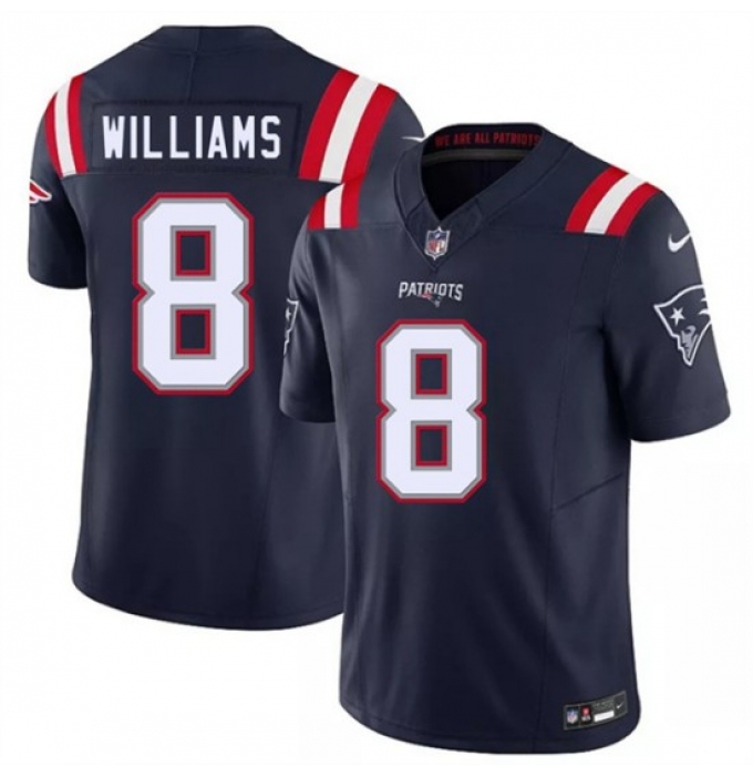 Men's New England Patriots #8 Kyle Williams Navy 2026 F.U.S.E. Vapor Limited Football Stitched Jersey