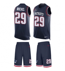 Men's Nike New England Patriots #29 Sony Michel Limited Navy Blue Tank Top Suit NFL Jersey