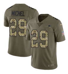 Men's Nike New England Patriots #29 Sony Michel Limited Olive Camo 2017 Salute to Service NFL Jersey