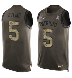 Men's Nike New England Patriots #5 Danny Etling Limited Green Salute to Service Tank Top NFL Jersey