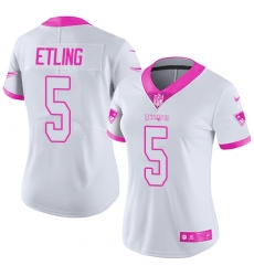 Women's Nike New England Patriots #5 Danny Etling Limited White Pink Rush Fashion NFL Jersey