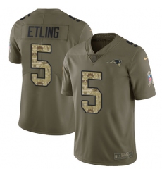 Youth Nike New England Patriots #5 Danny Etling Limited Olive Camo 2017 Salute to Service NFL Jersey