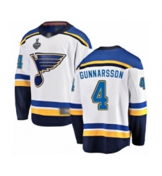 Youth St. Louis Blues #4 Carl Gunnarsson Fanatics Branded White Away Breakaway 2019 Stanley Cup Final Bound Hockey Jersey