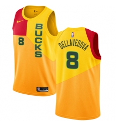 Men's Nike Milwaukee Bucks #8 Matthew Dellavedova Swingman Yellow NBA Jersey - City Edition