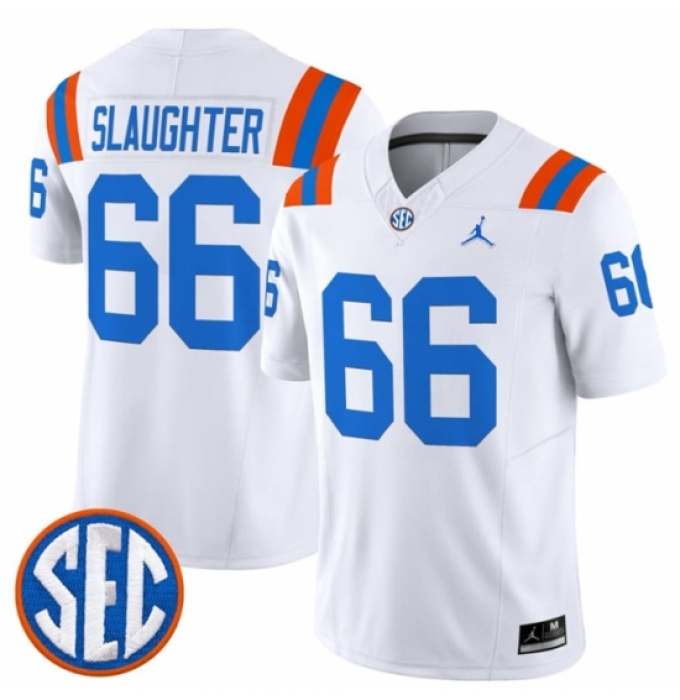 Men's Florida Gators #66 Jake Slaughter White 1960s Throwback F U S E Vapor Limited Stitched Football Jersey
