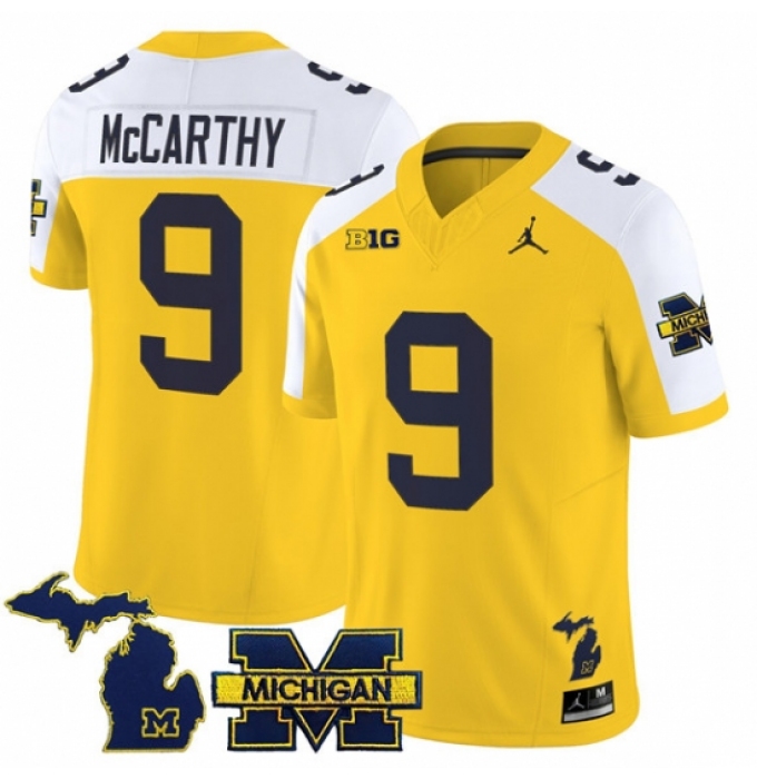 Men's Michigan Wolverines #9 J J McCarthy Maize Alternate F U S E 2025 Vapor Limited Stitched Football Jersey