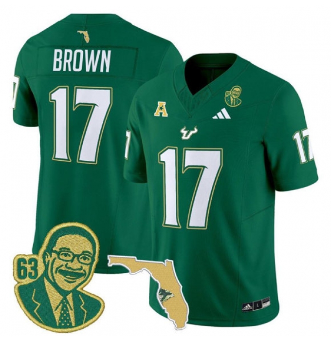 Men's South Florida Bulls #17 Byrum Brown Green Stitched Jersey