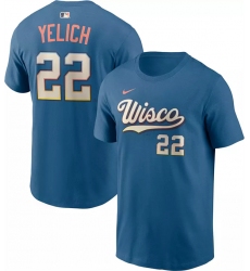 Men's Milwaukee Brewers #22 Christian Yelich Mineral Blue 2026 City Connect T-Shirt