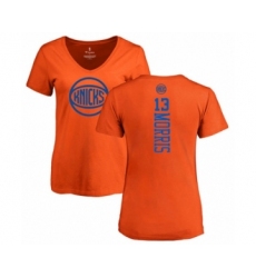Basketball Women's New York Knicks #13 Marcus Morris Orange One Color Backer Slim-Fit V-Neck T-Shirt