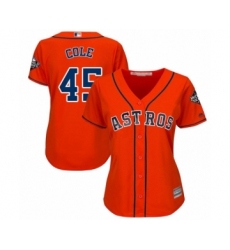 Women's Houston Astros #45 Gerrit Cole Authentic Orange Alternate Cool Base 2019 World Series Bound Baseball Jersey