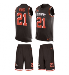 Men's Nike Cleveland Browns #21 Denzel Ward Limited Brown Tank Top Suit NFL Jersey