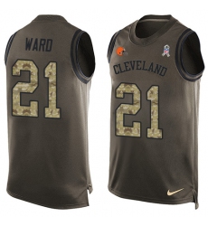 Men's Nike Cleveland Browns #21 Denzel Ward Limited Green Salute to Service Tank Top NFL Jersey