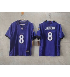 Women's Baltimore Ravens #8 Lamar Jackson Purple F.U.S.E. Vapor Football Jersey(Run Small)