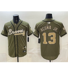 Men's Atlanta Braves #13 Ronald Acuna Jr. Olive 2026 Armed Forces Day Stitched Baseball Jersey