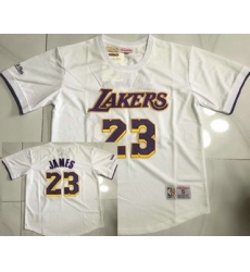 Men's Los Angeles Lakers #23 LeBron James White Short Sleeved AU Throwback Jersey