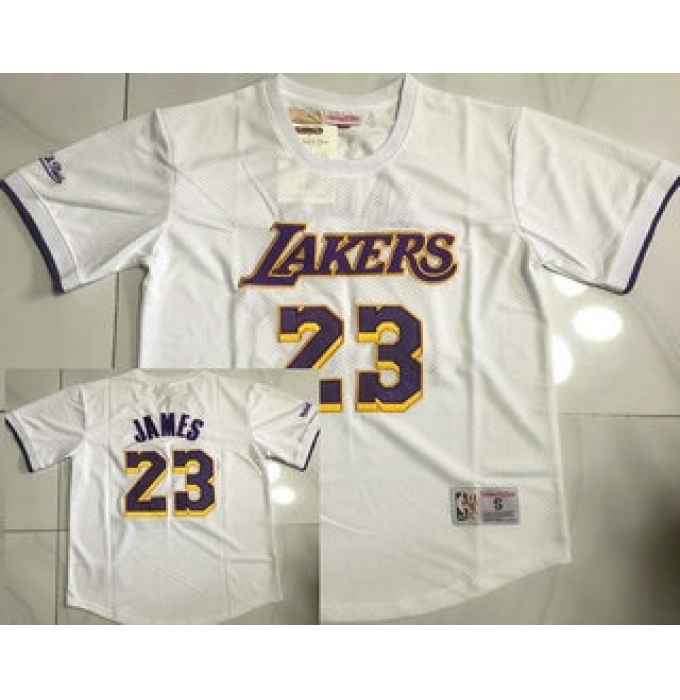 Men's Los Angeles Lakers #23 LeBron James White Short Sleeved AU Throwback Jersey