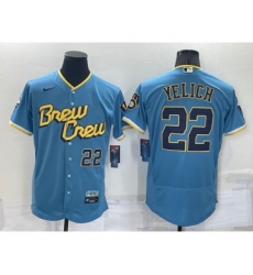 Men's Milwaukee Brewers #22 Christian Yelich Number Blue 2022 City Connect Flex Base Stitched Jersey