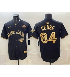 Men's Toronto Blue Jays #84 Dylan Cease Black Gold 2025 American League Champions Limited Stitched Baseball Jersey
