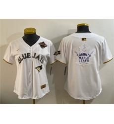 Youth Toronto Blue Jays & Leafs White Gold 2025 American League Champions With White Leafs Logo Limited Stitched Baseball Jersey