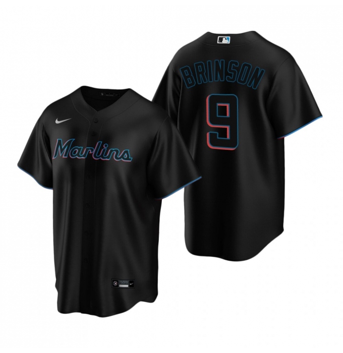 Men's Nike Miami Marlins #9 Lewis Brinson Black Alternate Stitched Baseball Jersey