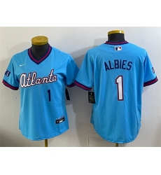 Women's Atlanta Braves #1 Ozzie Albies Powder Blue 2026 City Connect Stadium Stitched Baseball Jersey(Run Small)