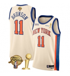 New Yok Knicks #11 Jalen Brunson Cream 2026 Finals And Finals Champions City Edition Stitched Basketball Jersey