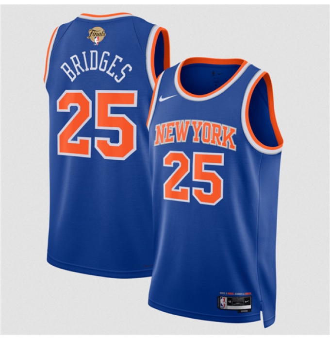 Men's New Yok Knicks #25 Mikal Bridges Blue 2026 Finals Icon Edition Stitched Basketball Jersey